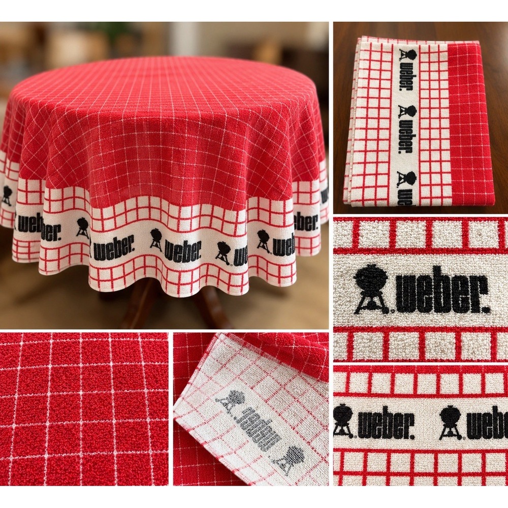 Vintage 1990s Long Vintage Weber Terry Cloth Tablecloth Picnic Beach Tailgate